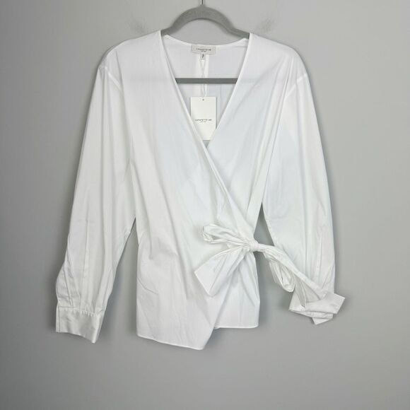 LAFAYETTE 148 NEW YORK | NEW White Wrap Blouse Button Back Top Women’s Size M - Picture 3 of 10